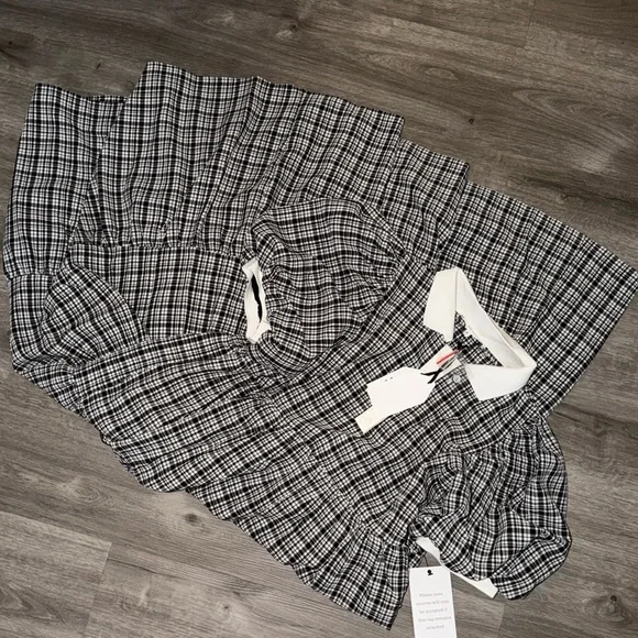 English Factory plaid A-line tiered midi dress - Picture 8 of 10